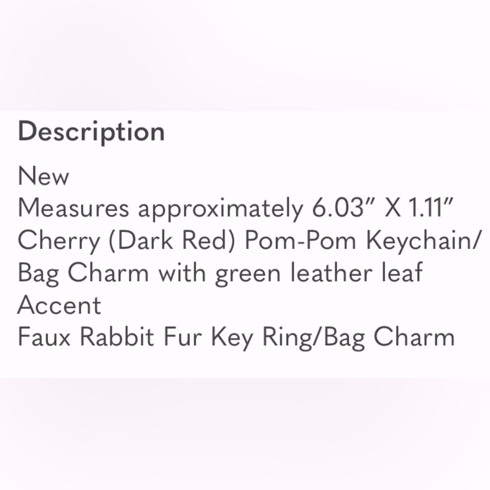 Dark Cherry Pom Pom Plush Bag Charm Keychain - Picture 2 of 2